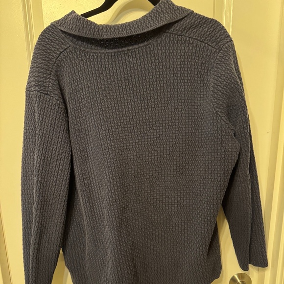 Talbots Woman 2X Navy Waffle Knit Snap-Front Cardigan Jacket - Picture 2 of 11